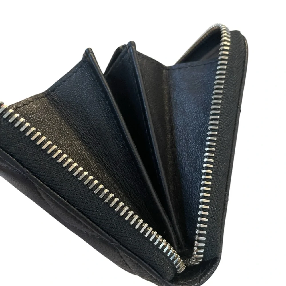 CHANEL Black Quilted Zip Wallet with CC Logo